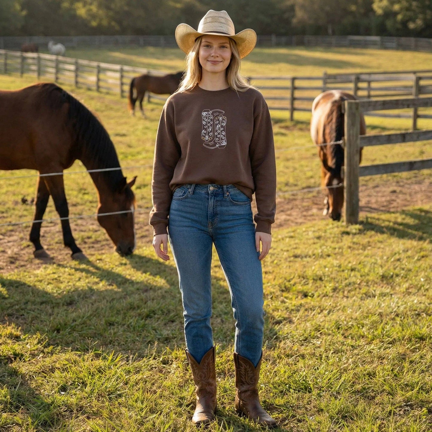 Bridle Up Hope - Sweat-shirt brodé bottes de cowgirl