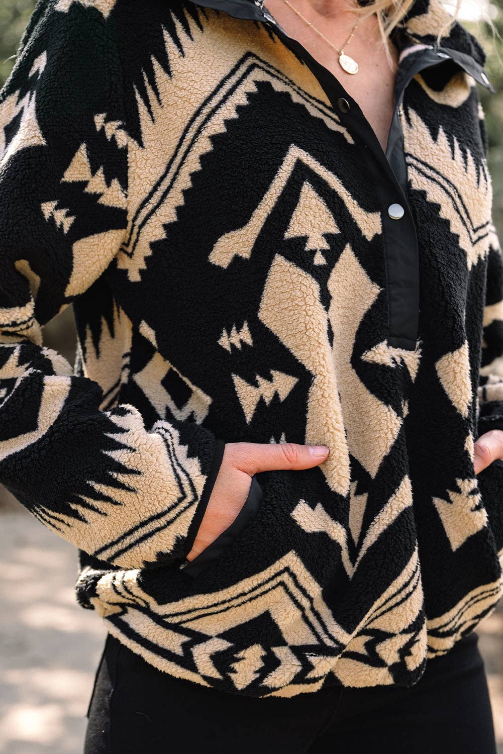 Pretty Bash - Western Aztec Fleece Half Zip Sweatshirt