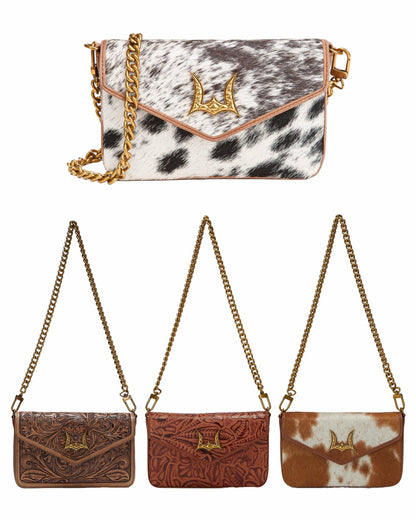 Myra Bag - Loyal West On The Go Mini kettingtas koeienhuid zwart & wit