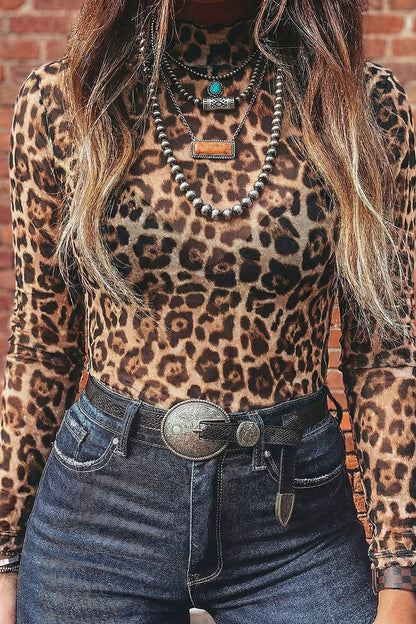 Pretty Bash - Luipaard Mesh top col lange mouwen