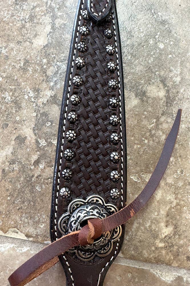 LS Western - Western Lederen one-ear hoofdstel met cross-tooling en studs dark oil