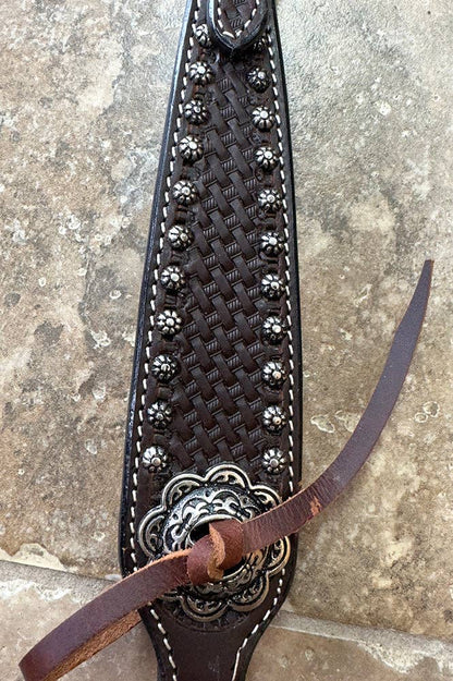 LS Western - Western Lederen one-ear hoofdstel met cross-tooling en studs dark oil