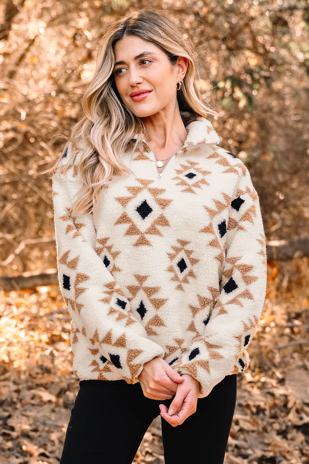 Pretty Bash - Western Aztec Sherpa Sweatshirt met 1/4 zip