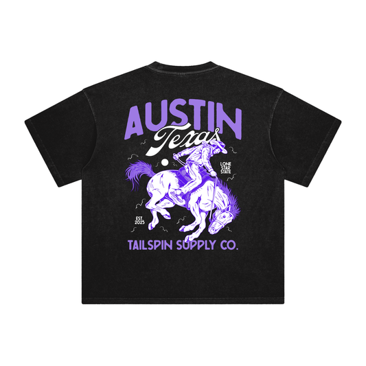 Tailspin - T-shirt unisexe noir Austin Texas Rider avec impression violette