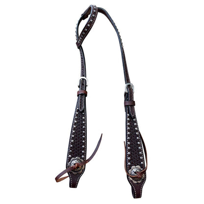 LS Western - Western Lederen one-ear hoofdstel met cross-tooling en studs dark oil