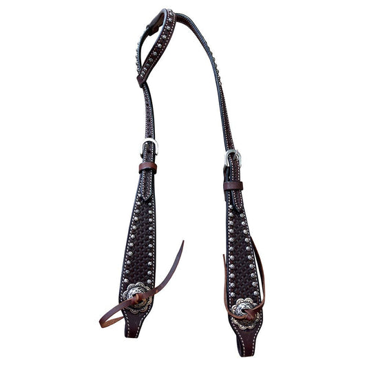 LS Western - Western Lederen one-ear hoofdstel met cross-tooling en studs dark oil