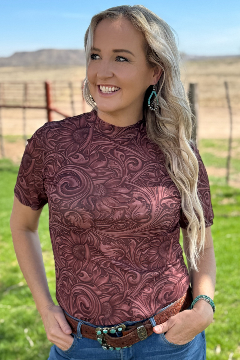 Sterling Kreek - T-shirt à manches courtes en maille Country Roads marron