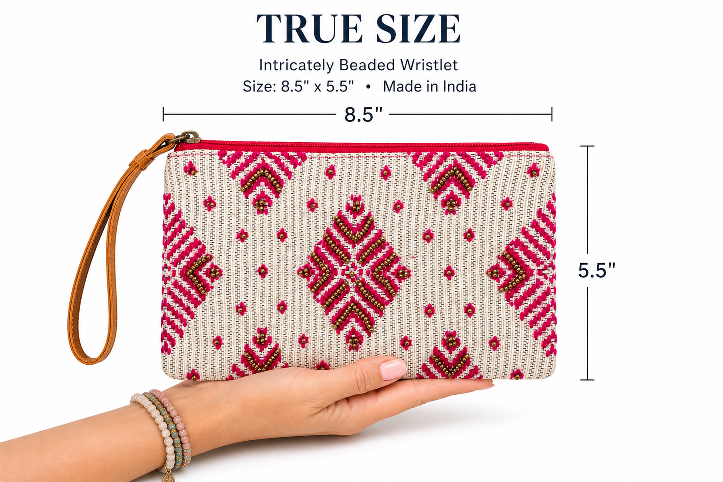 The Bling Barn - Beaded Bag handtas clutch met polsriem Rodeo Rose