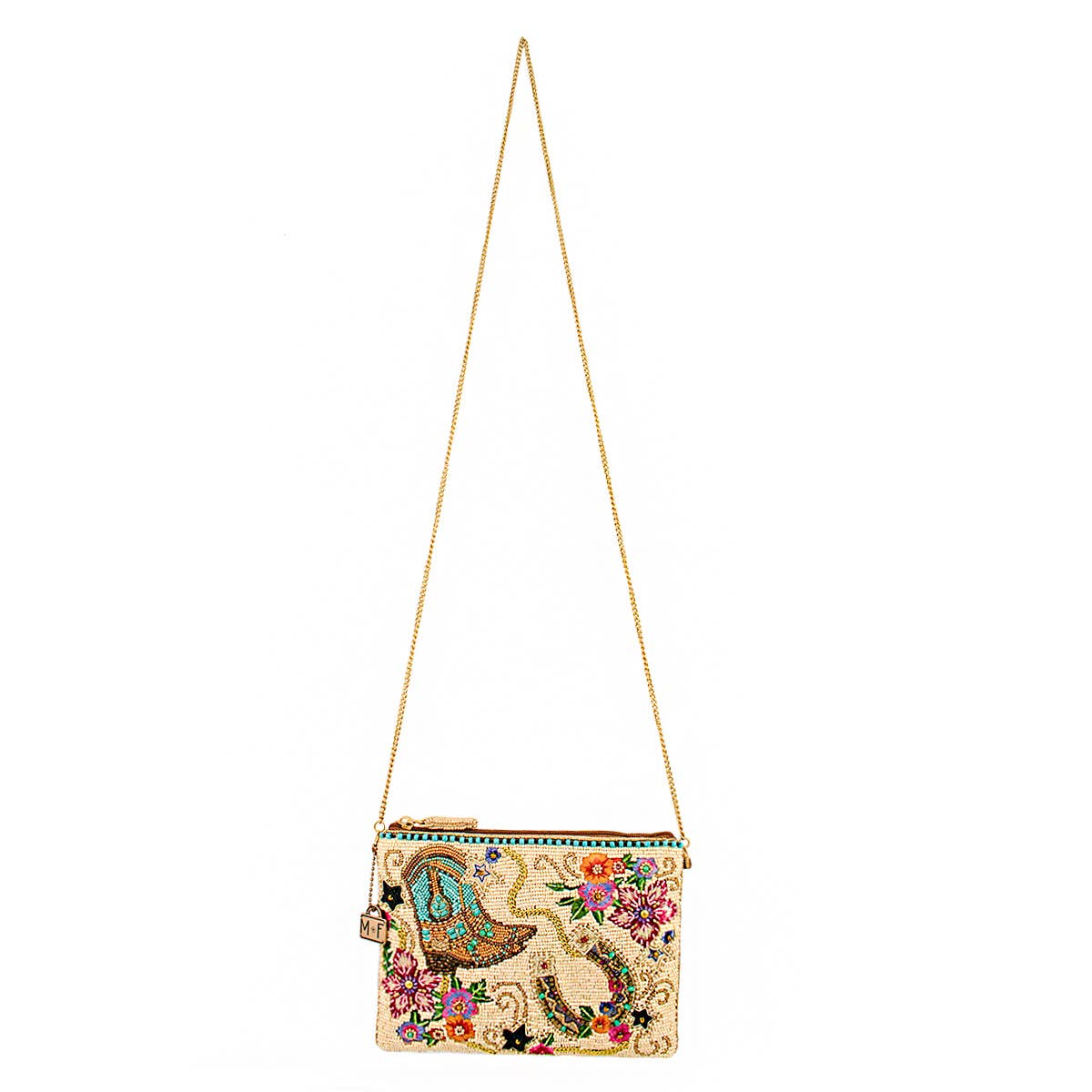 Mary Frances - Pochette luxe ivoire bottes western et fer à cheval avec perles