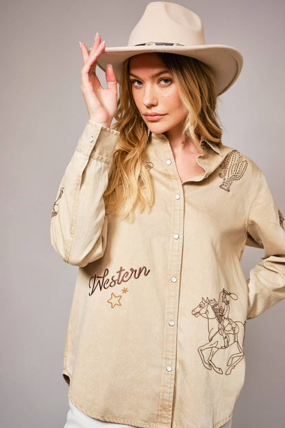 Blue B - Western Embroidered Snap Button Shirt