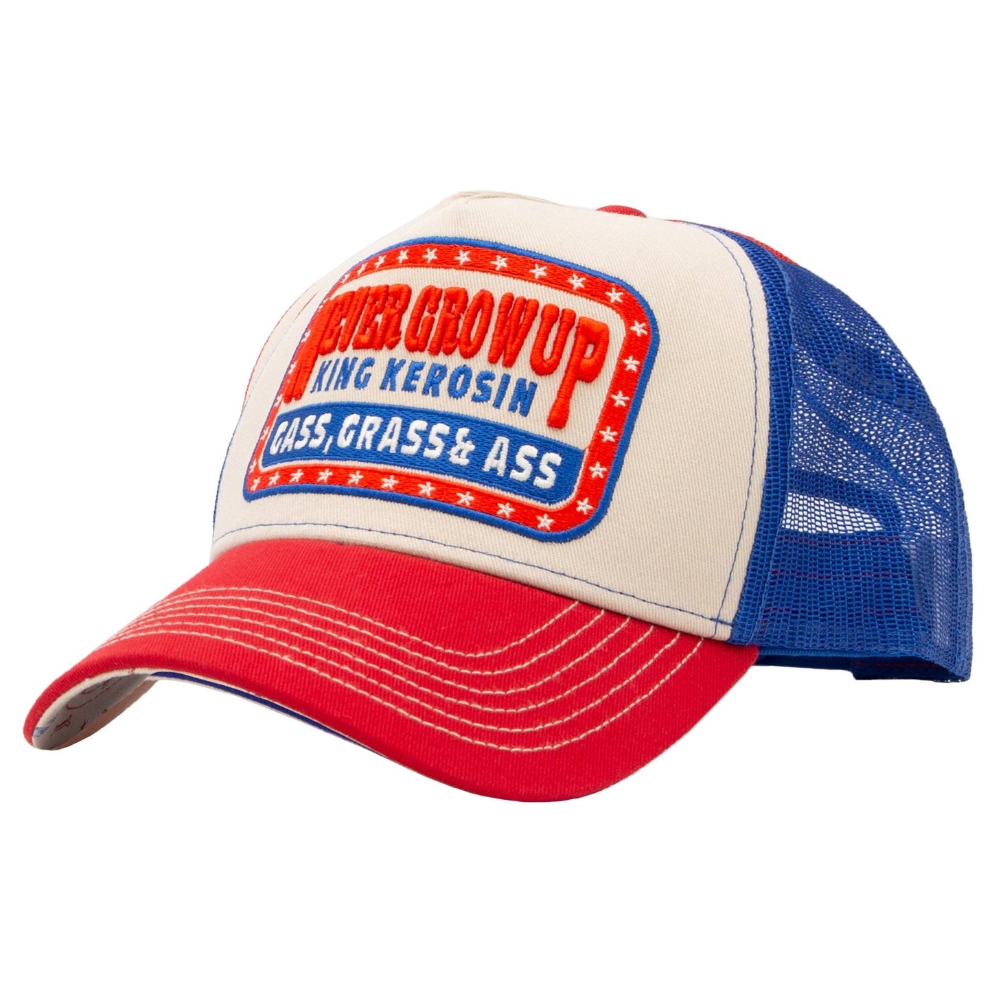 King Kerosin - Truckerpet Never Grow Up pet in beige/blauw/rood