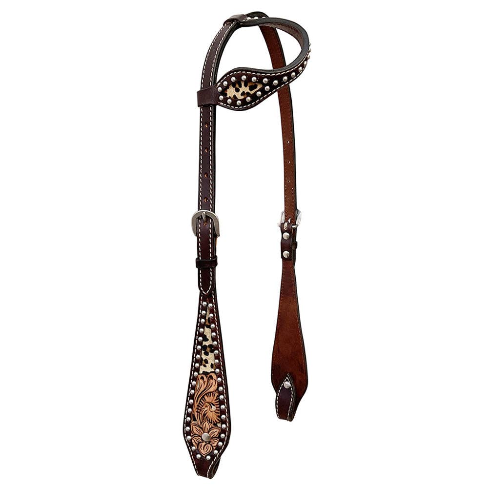 LS Western - Bride western en cuir à une oreille avec imprimé animalier et clous