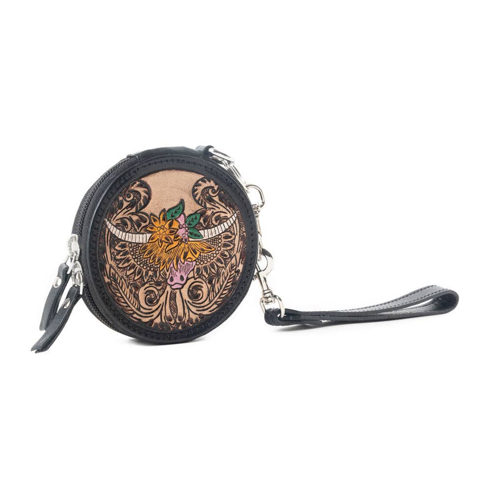 Myra Bag - Western Crest Handgemaakte Leren Muntzak in Woestijnbruin