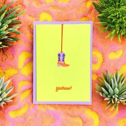Pink Stories - Neon Card with Gift Tag Jeehaw Boot Lilac