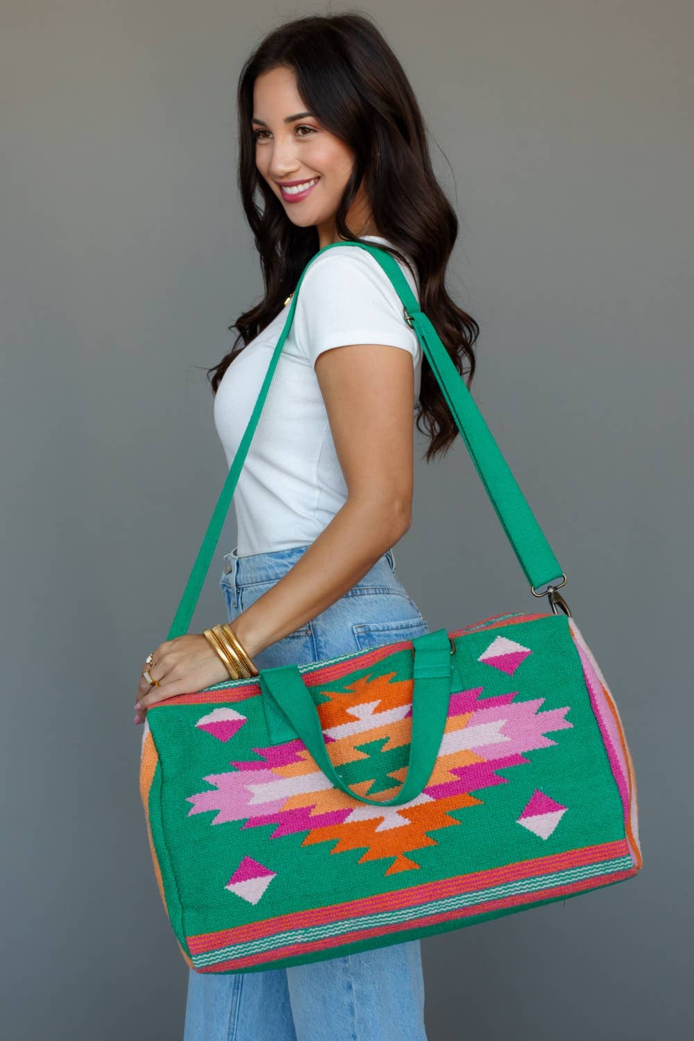 Panache Apparel Co - Groene, Roze & Oranje Western Duffeltas weekendtas
