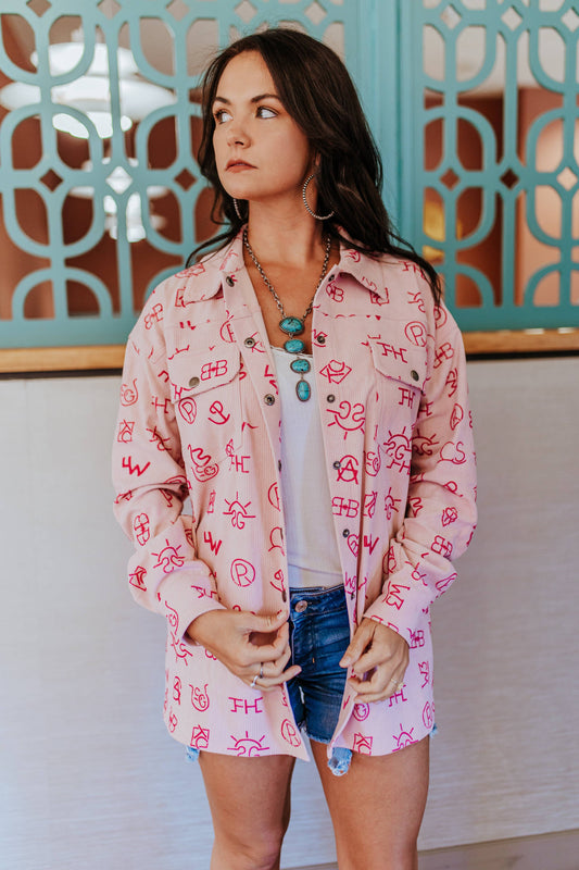 Merigold Kiss - Corduroyblouse met 3D-print roze