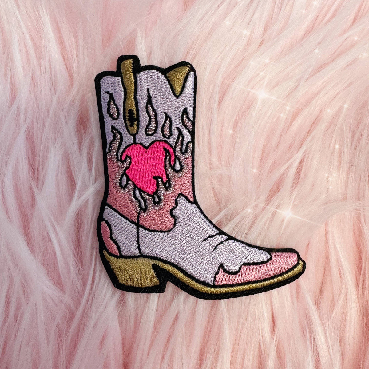 Wildflower Co - Burning Love Cowgirl cowboylaarzen patch strijkapplicatie roze of lila