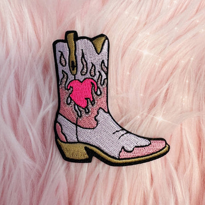 Wildflower Co - Burning Love Cowgirl cowboylaarzen patch strijkapplicatie roze of lila
