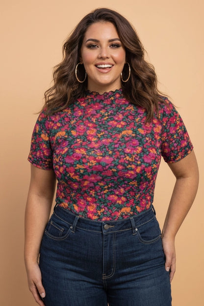 Pretty Bash - Flower Mesh Top short sleeves