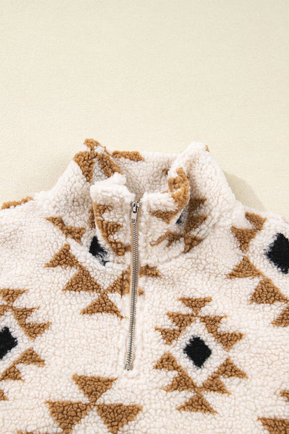 Pretty Bash - Western Aztec Sherpa Sweatshirt met 1/4 zip