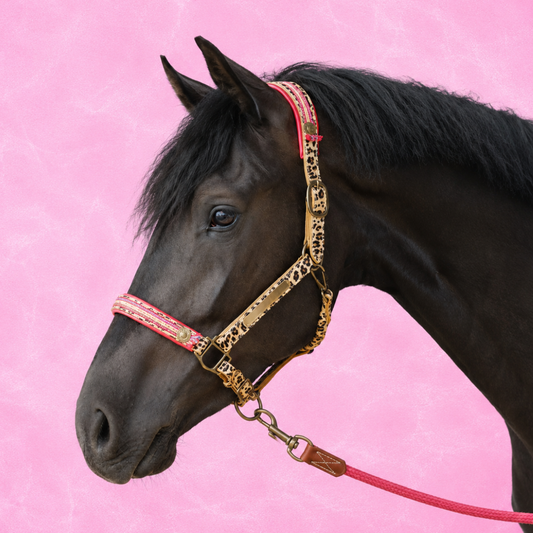 DWAM - Luxe buffellederen halster met luipaardprint en gekleurde details Gypsy Horse