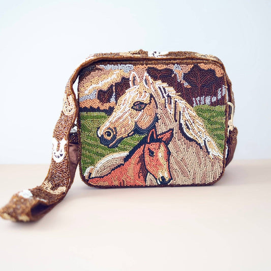 Pria Handmade - Bolso con cuentas Wild Horses bolso bandolera cuadrado