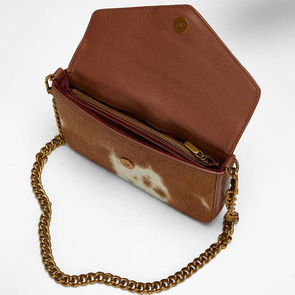 Myra Bag - Loyal West On The Go Mini kettingtas koeienhuid bruin & wit