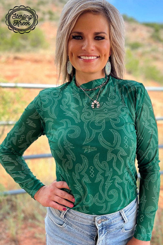 OP=OP - Sterling Kreek - Mesh top lange mouw groen 'Bonfire Nights'