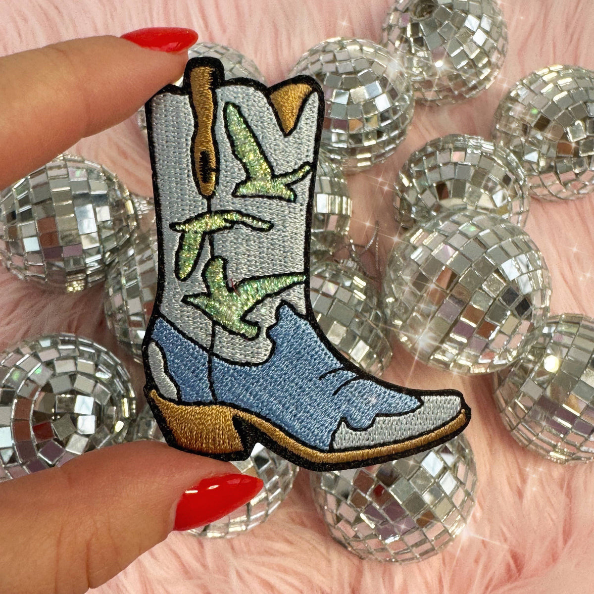 Wildflower Co - Coastal cowgirl boot blauw meeuwen patch strijkapplicatie