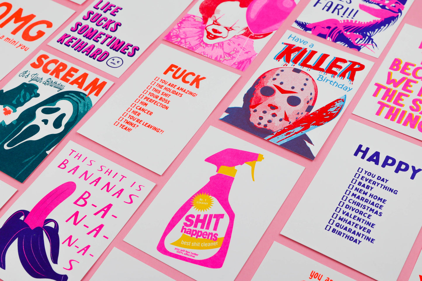 Studio Inktvis - Shit Happens Reinigingsspuitfles Risograph Postkaart