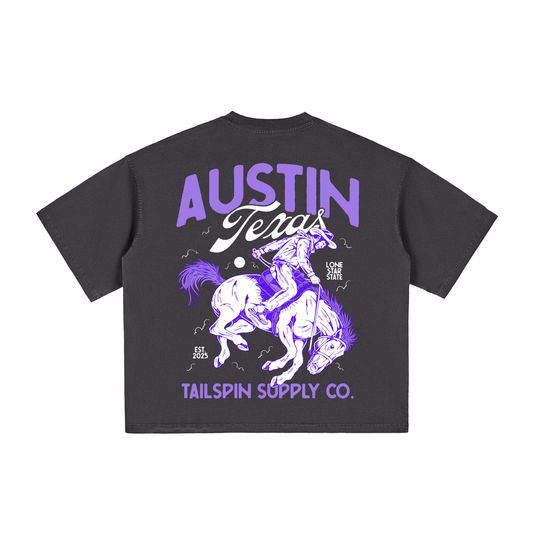 Tailspin - T-shirt court noir Austin Texas Rider avec impression violette