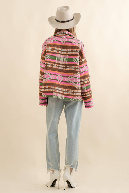 Blue B - Aztekische Westernjacke aus Jacquard mit Stehkragen und Knopfverschluss