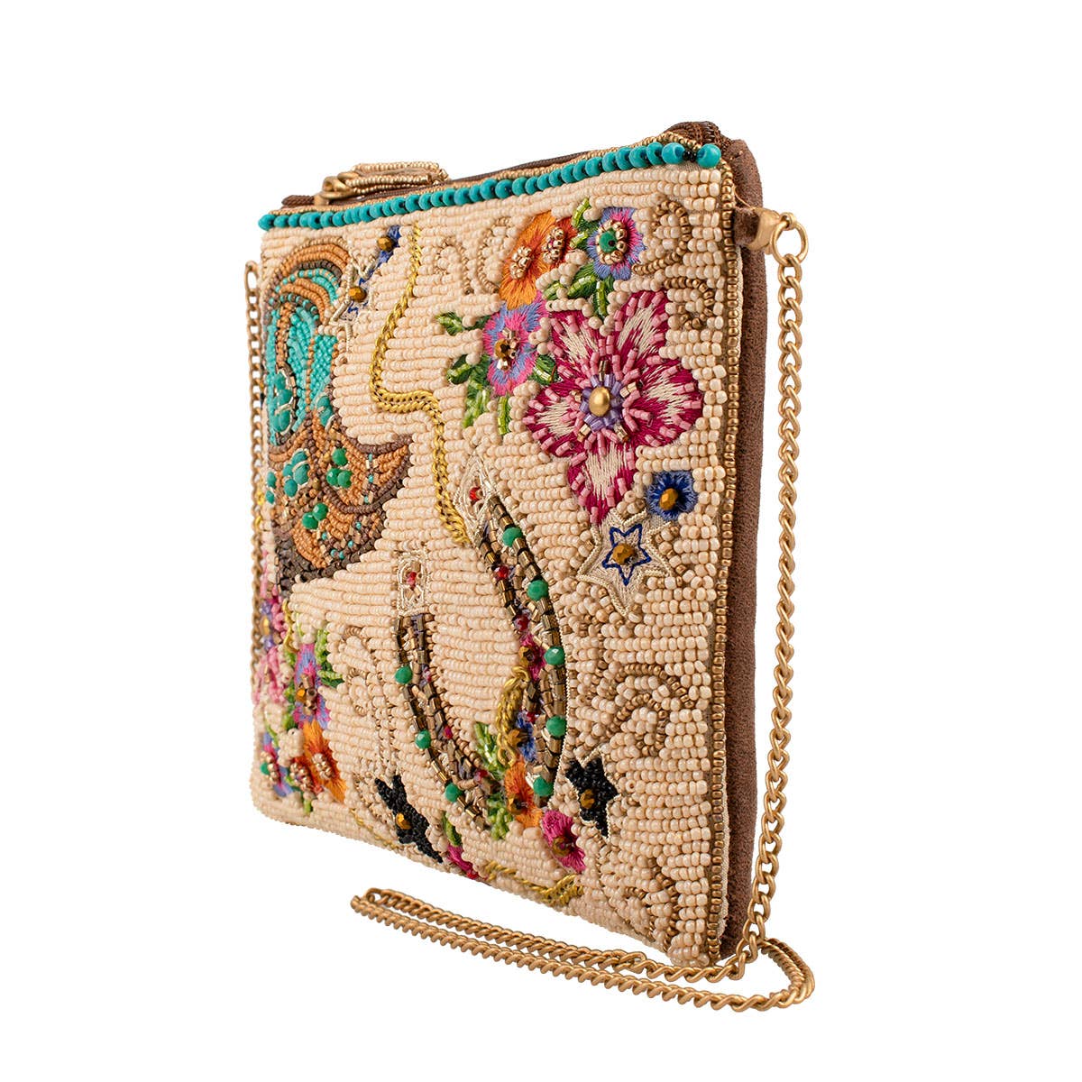 Mary Frances - Pochette luxe ivoire bottes western et fer à cheval avec perles