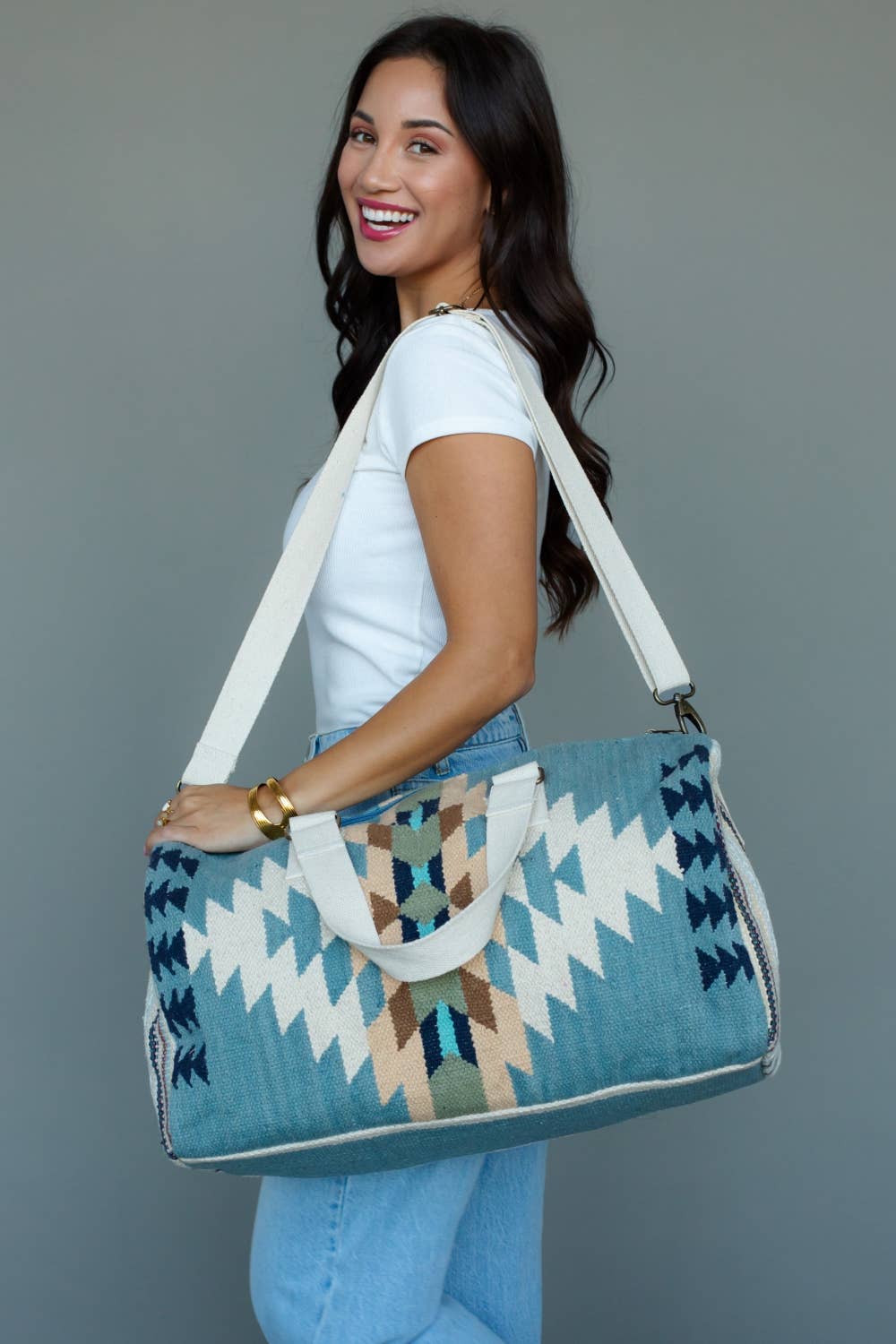 Panache Apparel Co - Bolsa de viaje western azul, crema y marrón claro