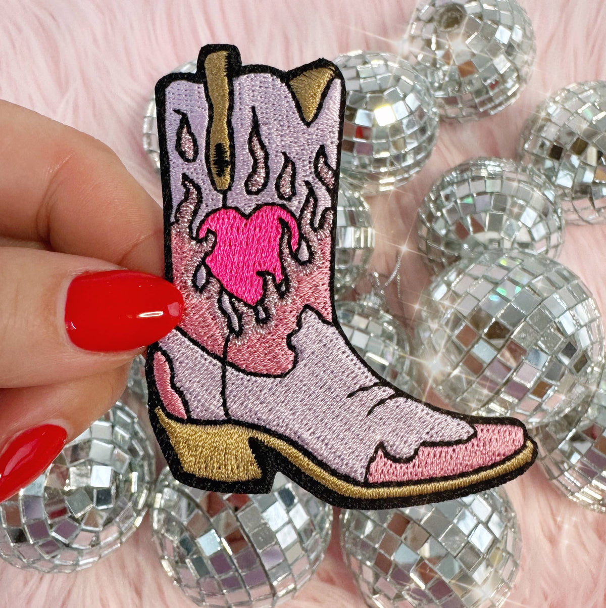 Wildflower Co - Burning Love Cowgirl cowboylaarzen patch strijkapplicatie roze of lila