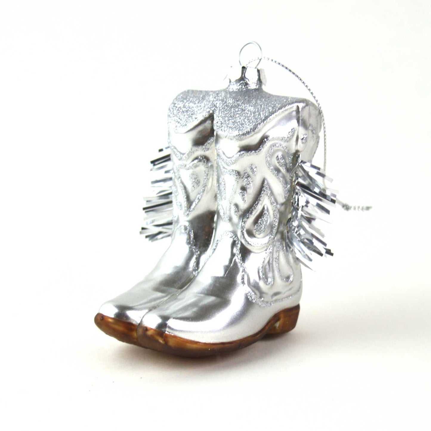 8 Oak Lane - Glazen ornament kerst Cowboylaarzen zilver