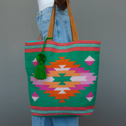 Panache Apparel Co - Bolsa tote western verde, rosa y naranja