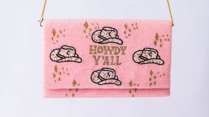 Pria Handmade - Perlen-Tasche Umhängetasche Clutch Howdy Y'all Hellrosa