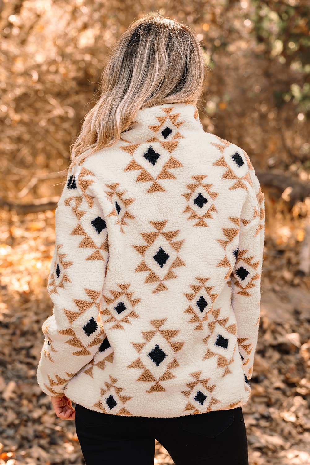 Pretty Bash - Western Aztec Sherpa Sweatshirt met 1/4 zip