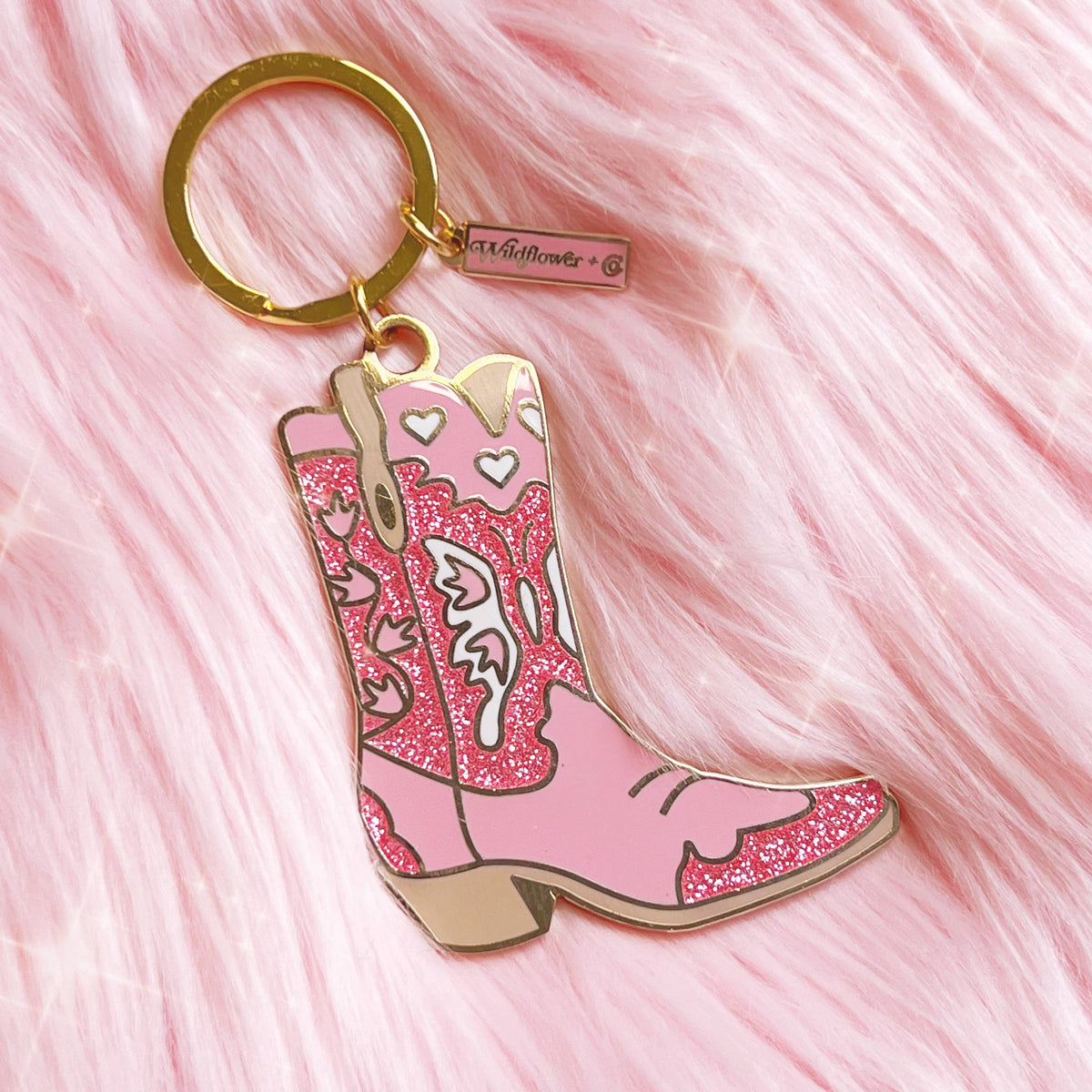 Wildflower Co - Sleutelhanger cowgirl westernlaars roze glitter