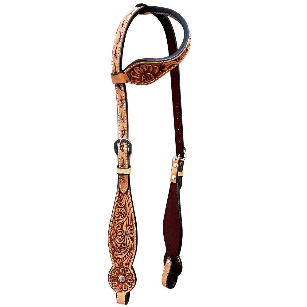 LS Western - Western Lederen one-ear hoofdstel met flower-tooling