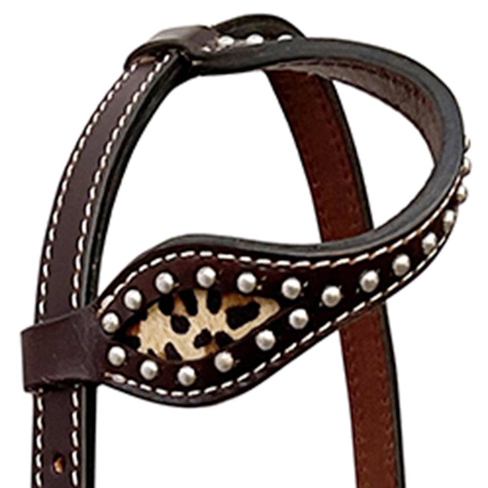 LS Western - Bride western en cuir à une oreille avec imprimé animalier et clous