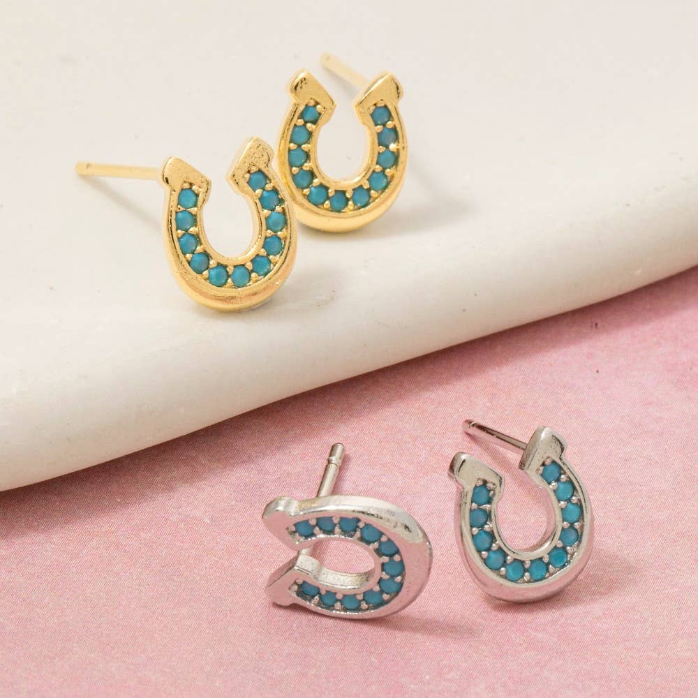 Fame - Clous d’oreilles fer à cheval western turquoise