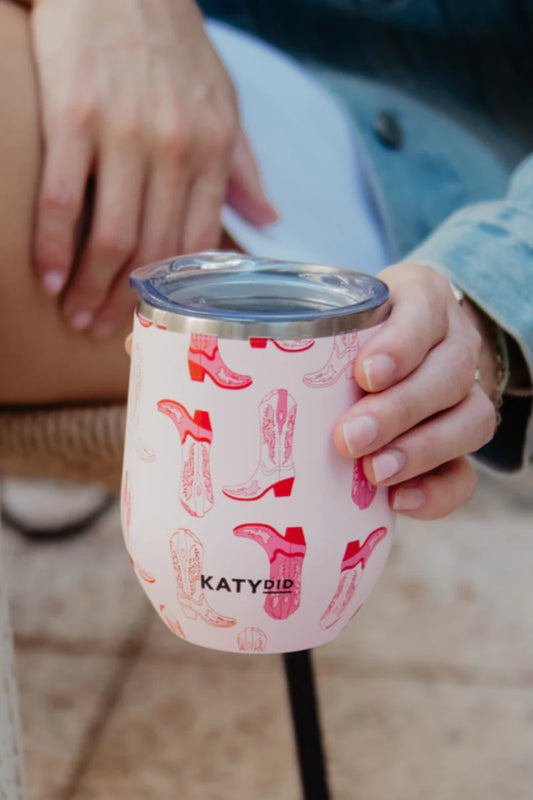 KatyDid - Light Pink Western Boots Wine Tumbler Insulated Cup
