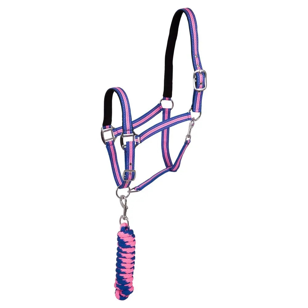 Première - Halsterset Stitch neon roze en blauw halster en touw