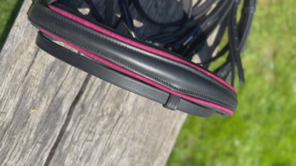 FMH - Luxury Hanoverian Bridle ‘Oops, I’m a Diva’ with Double Noseband Pink Lined Black Leather incl. Reins