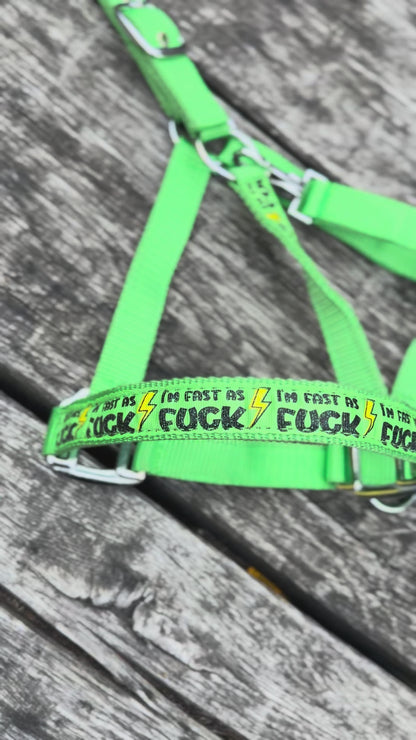 FMH - Nylon groen halster ‘Fast as F*CK’