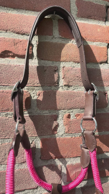 FMH - Havana lederen halsterset met gekleurd touw incl. halstertouw ‘Pink Heritage’