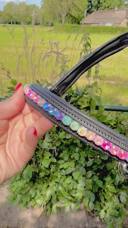 FMH - Lederhalfter ‘Rainbow Road’ mit Regenbogen Strass