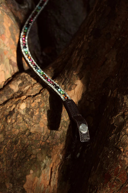 Lucas & Lilli - Diamante Stirnband schwarzes Leder Rainbow